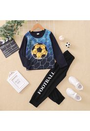 2-piece Kid Boy Football Flip Sequin Design Long-sleeve Tee and Letter Print Pants Set