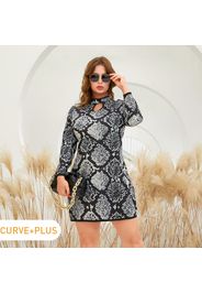 Women Plus Size Sexy Snake Print Hollow out Front Long-sleeve Dress