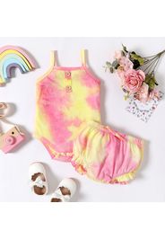 2pcs Baby Girl Tie Dye Spaghetti Strap Sleeveless Romper and Shorts Set