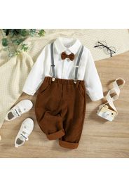 2pcs Toddler Girl Gentleman Suit, Lapel Collar Bow tie Design Shirt and Suspender Pants Set