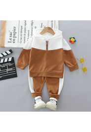 2-piece Toddler Boy Letter Print Colorblock Zipper Hoodie Sweatshirt and Pants Set