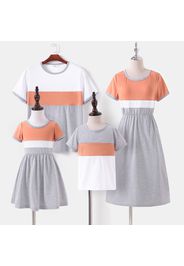 Family Matching Grey Colorblock Short-sleeve Midi Dresses and T-shirts Sets