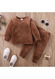 2pcs Baby Boy/Girl Solid Ribbed Fleece Long-sleeve Pullover and Trousers Set