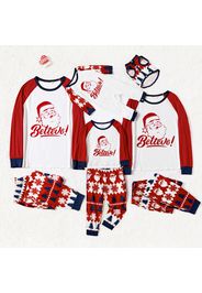 Christmas Santa and Letter Print Red Family Matching Raglan Long-sleeve Pajamas Sets (Flame Resistant)