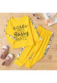 2-piece Toddler Girl Letter Leaf Print Long-sleeve Top and Elasticized Pants Casual Set