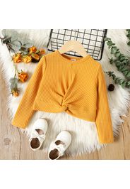 Toddler Girl Solid Color Twist Knot Ribbed Long-sleeve Tee