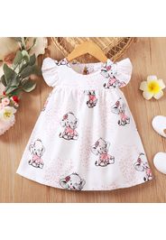 Baby Girl All Over Cartoon Elephant Print Flutter-sleeve Dress