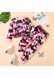 2pcs Kid Girl Letter Print Colorblock Pullover Sweatshirt and Elasticized Pants Set