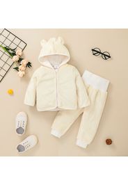 2pcs Solid  Hooded Long-sleeve Baby Set