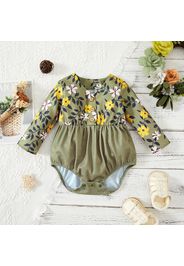 Baby Girl Plaid/Floral Print Button Front Long-sleeve Romper