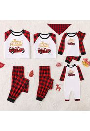 Christmas Car and Letter Print Red Plaid Family Matching Long-sleeve Pajamas Sets (Flame Resistant)