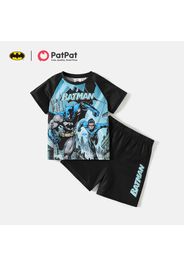 Batman 2-piece Kid Boy Letter Figure Print Raglan Sleeve Tee and Elasticized Black Shorts Set