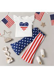 Independence Day 2pcs Toddler Girl Letter Print Flutter-sleeve Tee and Flared Pants Set