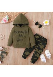 3pcs Baby Letter Print Long-sleeve Cotton Hoodie and Camouflage Trousers Set