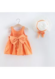 2pcs Solid Big Bow Decor Sleeveless Baby Set