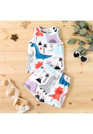 2pcs Toddler Boy Animal Dinosaur Print Tank Top and Elasticized Shorts Set