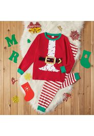 2-piece Kid Boy/Kid Girl Christmas Belt Print Long-sleeve Top and Striped Pants Set