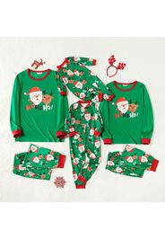 Christmas Santa and Reindeer Print Green Family Matching Long-sleeve Pajamas Sets (Flame Resistant)