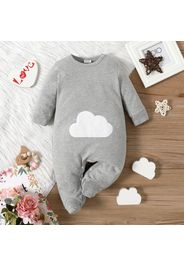 100% Cotton Baby Girl Cloud/Heart Pattern Solid Long-sleeve Footed Jumpsuit