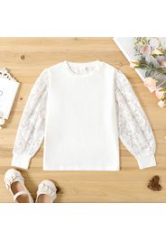 Kid Girl Lace Design Solid Color Long-sleeve Tee