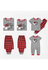 Family Matching Christmas Hat Print Short-sleeve Top and Plaid Pants Pajamas Sets (Flame Resistant)