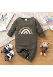 Baby Boy Rainbow Embroidered Long-sleeve Waffle Jumpsuit