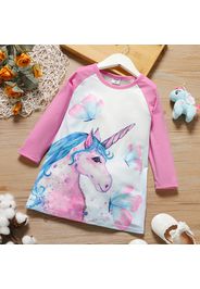 Toddler Girl Unicorn Butterfly Print Long Ralan Sleeve Dress