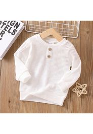 Baby Boy/Girl Button Design Solid Ribbed Knitted Long-sleeve Pullover Top