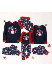 Christmas Gnome and Letter Print Dark Blue Family Matching Raglan Long-sleeve Pajamas Sets (Flame Resistant)