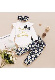 3pcs Letter and Floral Print Long-sleeve Baby Set