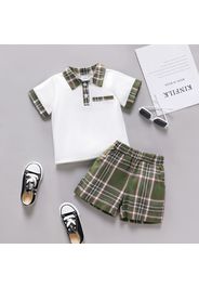 2pcs Toddler Boy Casual Plaid Short-sleeve Polo Shirt and Shorts Set