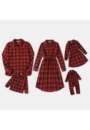 Christmas Red Plaid Family Matching Long-sleeve Dresses and Shirts Sets