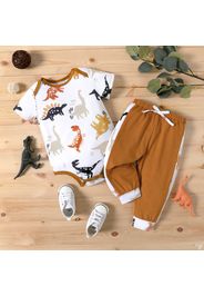 2pcs Baby Girl All Over Dinosaur Print Short-sleeve Romper and Pants Set