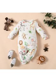 Baby Boy/Girl All Over Cartoon Animal Print White Long-sleeve Jumpsuit