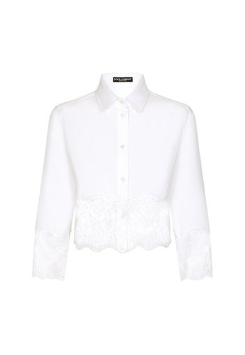 Cropped poplin shirt with lace inserts