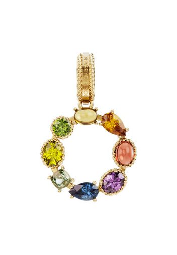 Rainbow alphabet O 18 kt yellow gold charm with multicolor fine gems