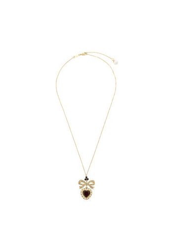 Heart pendant in yellow gold with rodolith garnet and sapphires