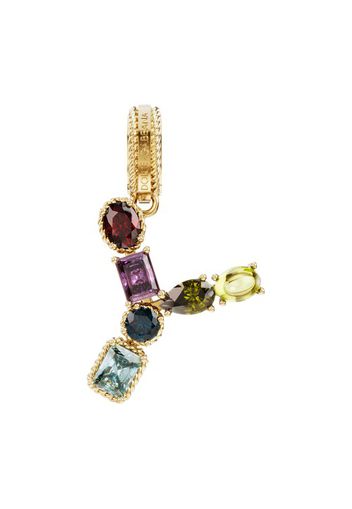 Rainbow alphabet Y 18 kt yellow gold charm with multicolor fine gems