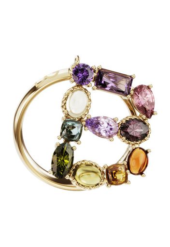 Rainbow alphabet B ring in yellow gold with multicolor fine gems