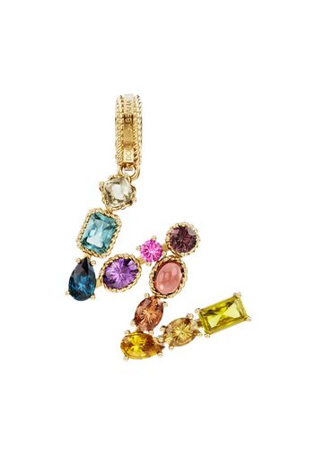 Rainbow alphabet W 18 kt yellow gold charm with multicolor fine gems