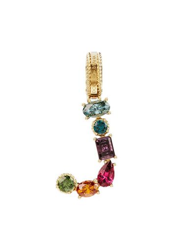 Rainbow alphabet J 18 kt yellow gold charm with multicolor fine gems