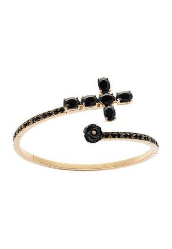 Family yellow gold bracelet with cross, black sapphire and jade