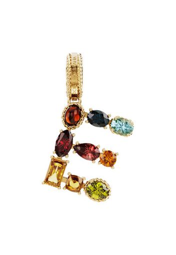 Rainbow alphabet E 18 kt yellow gold charm with multicolor fine gems