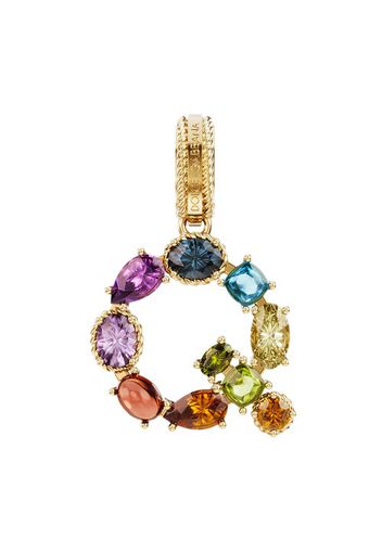 Rainbow alphabet Q 18 kt yellow gold charm with multicolor fine gems