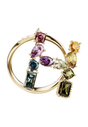 Rainbow alphabet H ring in yellow gold with multicolor fine gems