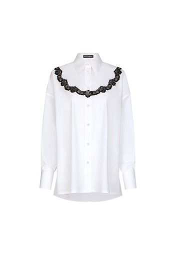 Oversize poplin shirt with lace inserts