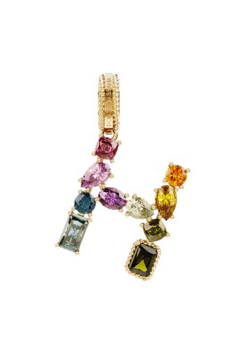 Rainbow alphabet H 18 kt yellow gold charm with multicolor fine gems