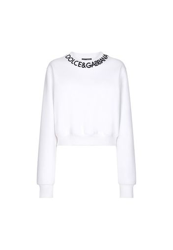 Cropped jersey sweatshirt with logo embroidery on neck