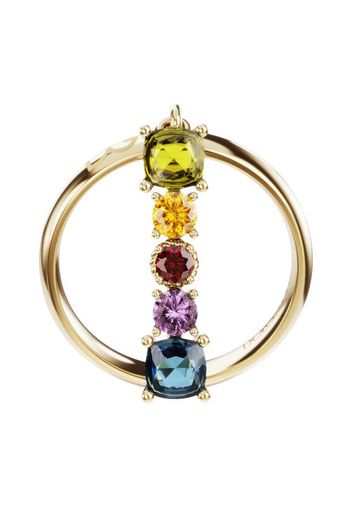 Rainbow alphabet I ring in yellow gold with multicolor fine gems