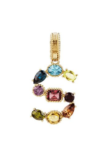 Rainbow alphabet S 18 kt yellow gold charm with multicolor fine gems